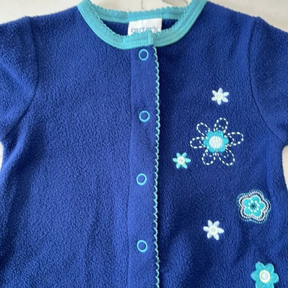 Carter's | Infant Girls Blue Floral Soft Fleece Jumpsuit Romper 0-3M